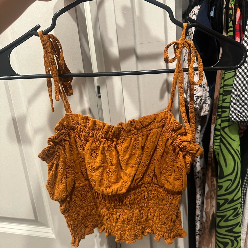 Gianni Bini Burnt Orange Eyelet Crop Top